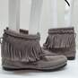 Minnetonka Gray Suede Double Layer Fringe Ankle Boots Women's Size 9.5 image number 1