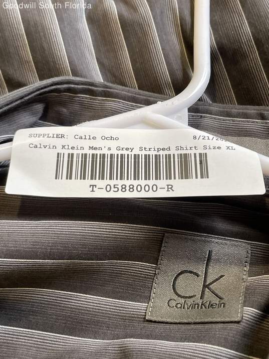 Calvin Klein Mens Gray Striped Long Sleeve Dress Shirt Size 17 34/35 XL image number 7