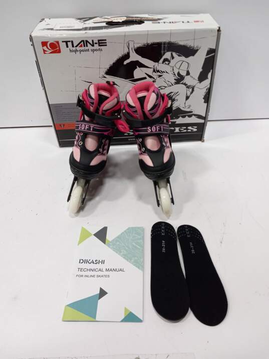 Tian-E Girls Pink Adjustable Inline Skates Size 4 In Box image number 1