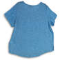 NWT Womens Blue Chambray Round Neck Short Sleeve Pullover Blouse Top Sz 1X image number 2