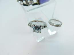 Sterling Silver Lavender Jade CZ Black Enamel Bracelet & CZ Bridal Set 36.2g alternative image