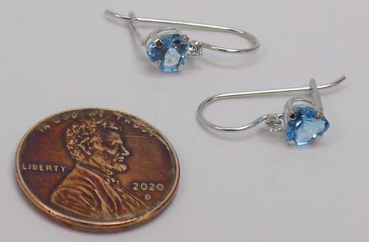 10KP White Gold Faceted Topaz Heart & Cubic Zirconia Accented Drop Earrings 0.7g image number 3