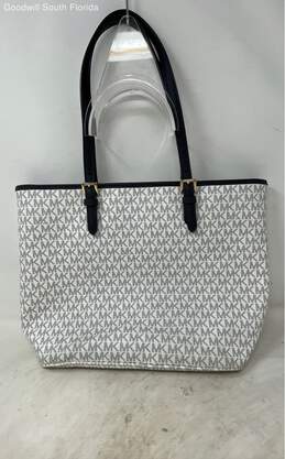 Michael Kors Womens White Blue Leather Shoulder Tote Bag Large Size alternative image