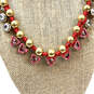 Designer Stella & Dot Gold-Tone Handwoven Red Pink Darby Collar Necklace image number 2