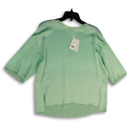 NWT Womens Green Side Slit Short Sleeve Round Neck Pullover Blouse Top Sz M