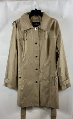 London Fog Womens Brown Pockets Belted Hooded Long Sleeve Trench Coat Size XXL