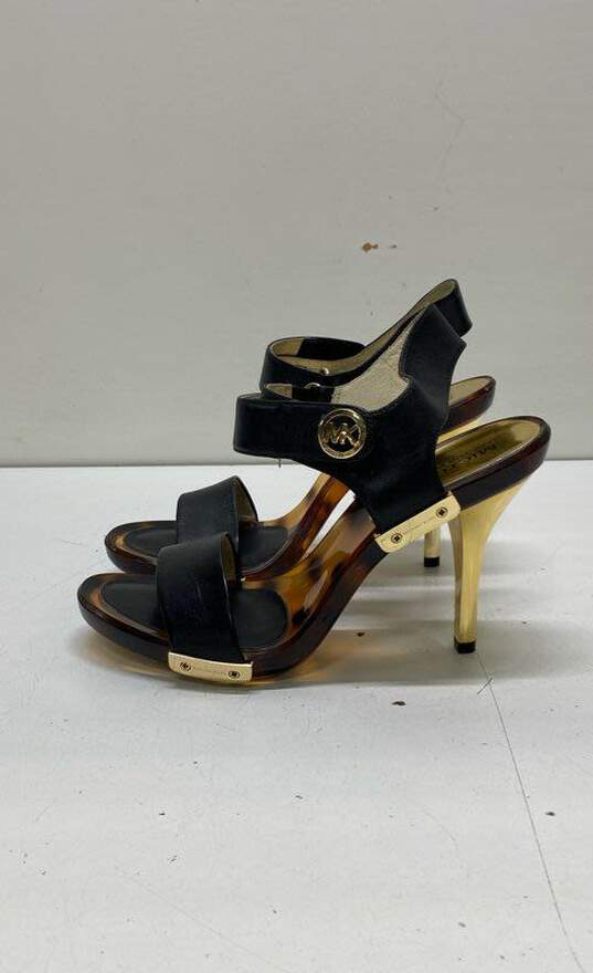 Michael Kors Leather Lucite Sole Strappy Heels Black 7 image number 3