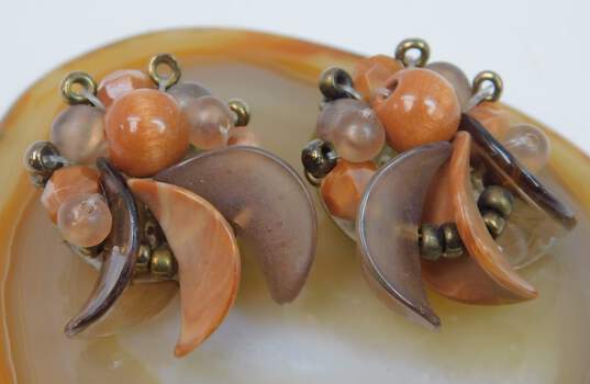 VNTG Orange Taupe Brown MOP & Faux Pearl Jewelry image number 5