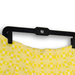 Womens Yellow White Printed Elastic Waist Pleated Stretch Mini Skirt Sz 12
