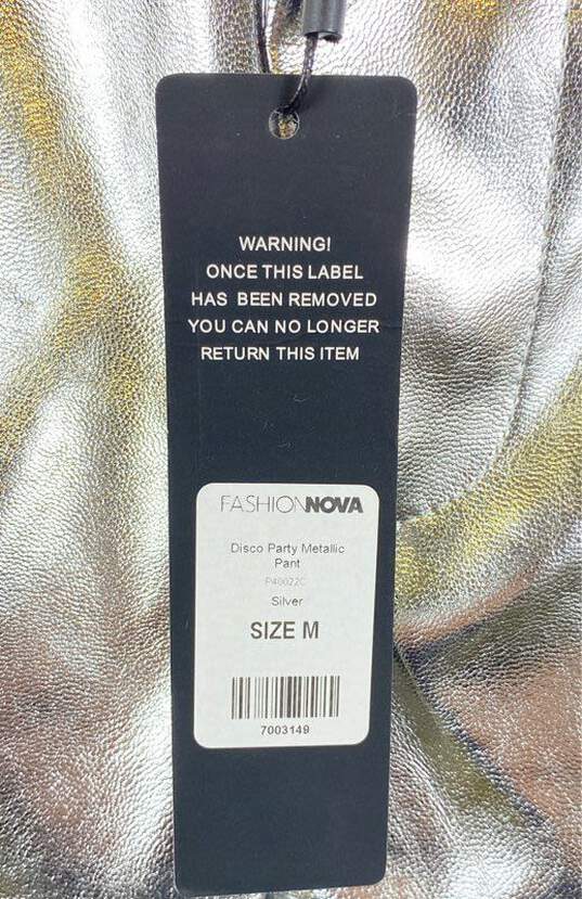 NWT Fashion Nova Womens Silver Metallic High Rise Disco Party Ankle Pants Size M image number 3