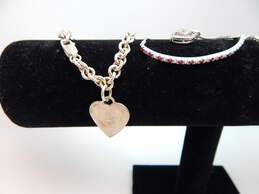 Romantic 925 Sterling Silver CZ Pendant Necklaces & Ruby Topaz & Heart Tag Bracelets 33.5g alternative image