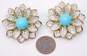 Joan Boyce Goldtone Faux Turquoise Ball & Rhinestones Pave Flower Clip On Earrings 41.4g image number 7