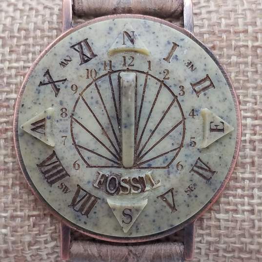 Fossil 35mm Sundial Vintage Novelty Roman Numeral Copper Watch image number 2