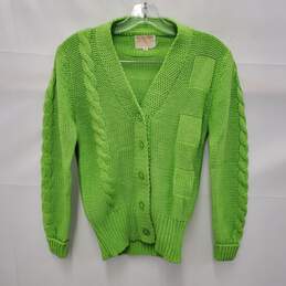 VTG Full Fashion WM's 100% Acrylic Lime Green Button Cardigan Sweater Size S