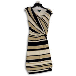 Womens Multicolor Striped Sleeveless Pleated Cowl Neck Wrap Dress Size 4