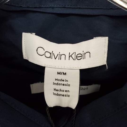 Calvin Klein Navy Blue Cotton Blend Button Up Shirt WM Size M NWT image number 3