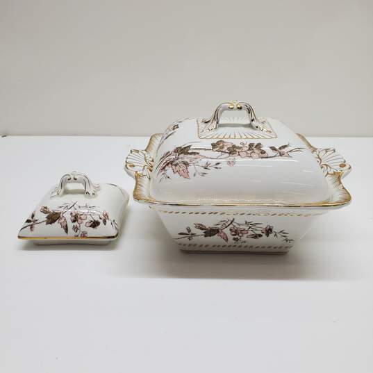 Royal Semi Porcelain Gold Trim Floral John Maddock & Sons Lidded Dish +Extra Lid image number 1
