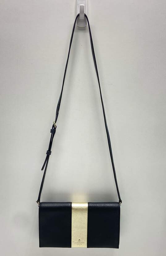 Kate Spade Saffiano Leather Cedar Street Metallic Stripe Crossbody Black Gold image number 1