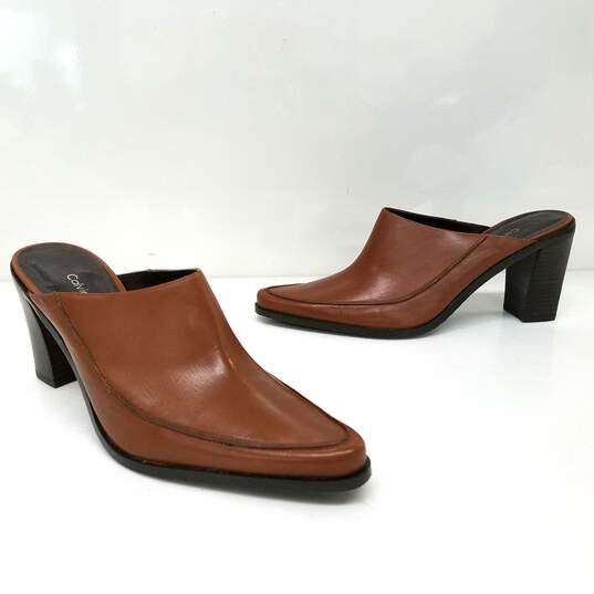 Calvin Klein GAMA Women's Cognac Brown Pointed Toe High Heel Mule US Size 9M image number 1