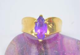 14K Gold Amethyst Marquise Solitaire Chevron Wide Band Ring 5.6g