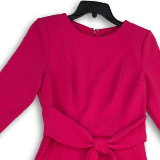 Adrianna Papell Womens Pink Round Neck 3/4 Sleeve Back Zip Sheath Dress Size 2 image number 3