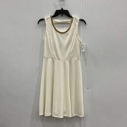 NWT Womens White Sleeveless Round Neck Classic Cutout Shift Dress Size 34