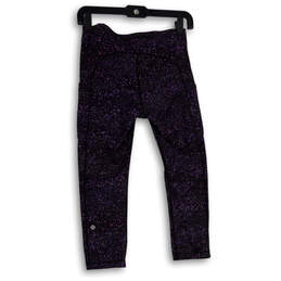 Womens Purple Black Printed Elastic Waist Pull-On Cropped Leggings Size 6 alternative image