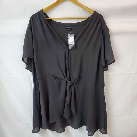 Torrid Short Sleeve Tie Front Black Blouse Plus Size Torrid Size 4 with Tags image number 1