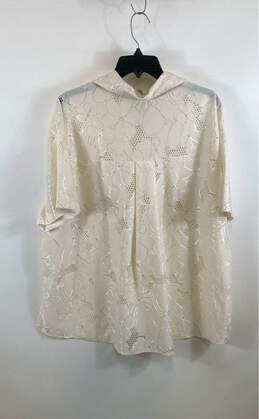 NWT Drama Queen Womens Ivory Crochet Short Sleeve Collared Button-Up Shirt Sz XL alternative image