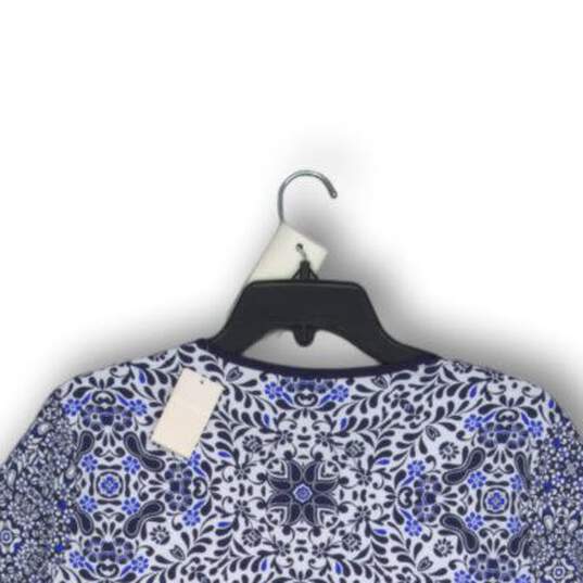 NWT Lands' End Womens Blouse Top Shirt Long Sleeve Blue White Floral Size Large image number 4