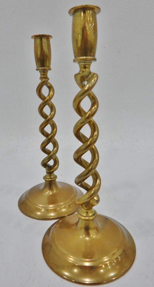 Buy the Vintage Pair of Brass Barley Twist Candlestick Holders