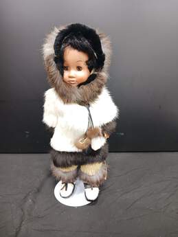 Memeluck Fur Doll Co. Khiram Real Fur Plastic Doll On Stand Made in Alaska