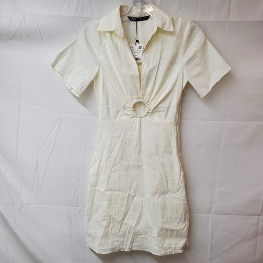 Zara White Key Whole Short Sleeve Dress Women's Size XS NWT image number 1
