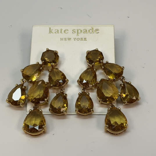 Designer Kate Spade Gold-Tone Yellow Crystal Champagne Chandelier Earrings image number 2
