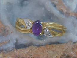 10K Yellow Gold Oval Amethyst Diamond Accent Ring 2.4g