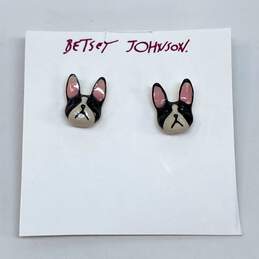 Designer Betsey Johnson Gold-Tone Enamel Bulldog Stud Earrings