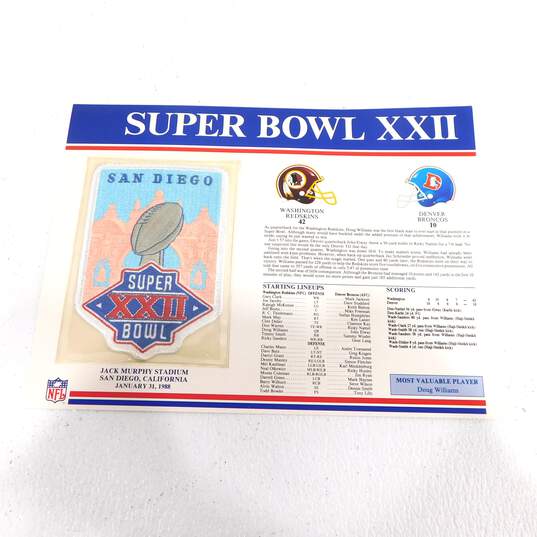 `1988 Super Bowl 22 XXII Redskins Broncos logo patch W&W Willabee & Ward SB S.B. image number 1