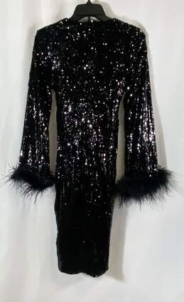 NWT Boohoo Womens Black Sequin Long Sleeve Surplice Neck Wrap Dress Size 4 alternative image