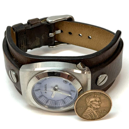 Designer Fossil Silver-Tone Adjustable Strap Round Dial Analog Wristwatch image number 2