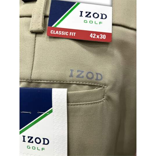 NWT Izod Mens Chino Pants Golf Basix Classic Fit Slash Pocket Khaki Size 42x30 image number 5