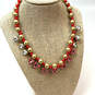 Designer Stella & Dot Gold-Tone Handwoven Red Pink Darby Collar Necklace image number 1