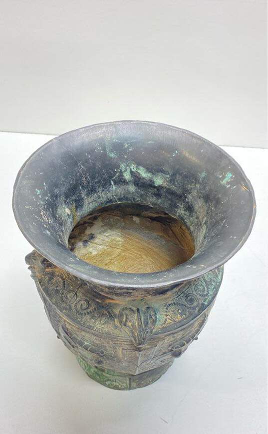 Oriental Bronzeware11.5 inch Tall Archaistic Vessel Decorative Metal Vase image number 4