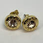 Designer Coach Gold-Tone Open Circle Clear Crystal Push Lock Stud Earrings image number 2