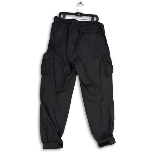 Womens Black Adjustable Elastic Waist Cuffed Hem Cargo Pants Size XL image number 2