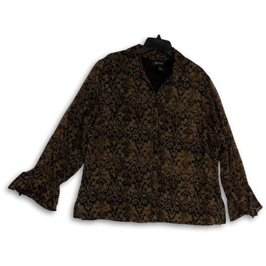 Womens Brown Black Floral Long Sleeve Point Collar Button-Up Shirt Sz 14/16 image number 1