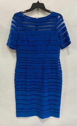 Adrianna Papell Womens Blue Mesh Bandage Short Sleeve Sheath Dress Size Medium