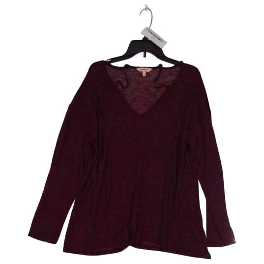 Womens Dark Purple Solid Long Sleeve V Neck Blouse Size XL image number 1