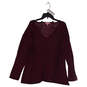 Womens Dark Purple Solid Long Sleeve V Neck Blouse Size XL image number 1