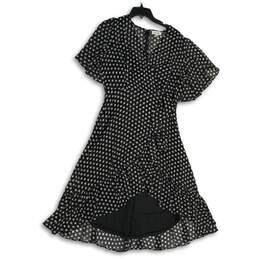 Calvin Klein Womens Black White Polka Dot Ruffle Short Sleeve A-Line Dress Sz 12