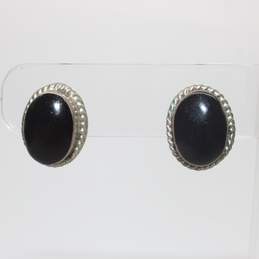 Mexico Sterling Silver Oval Black Accent Stud Earrings alternative image